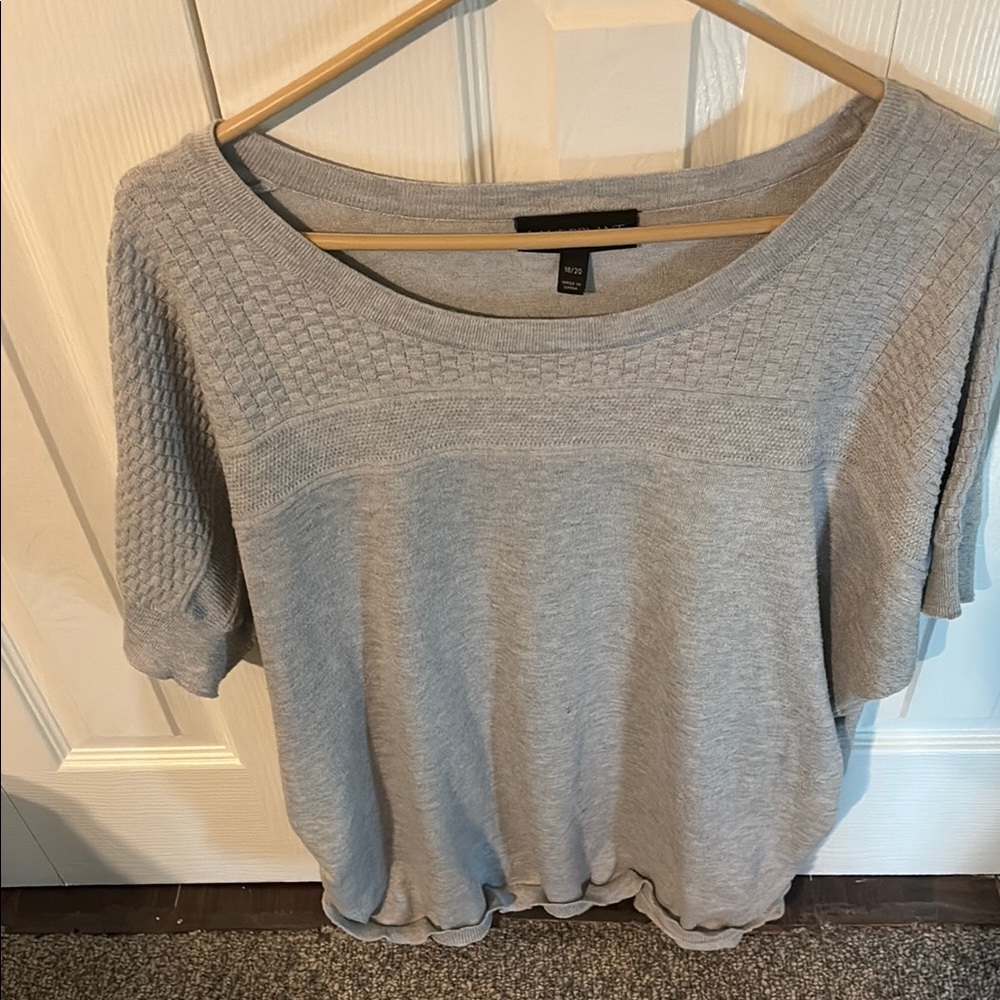 Lane Bryant Gray Ribbed Short Sleeve Blouse